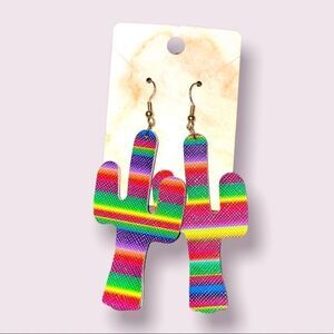 Colorful Serape Cactus Statement Earrings